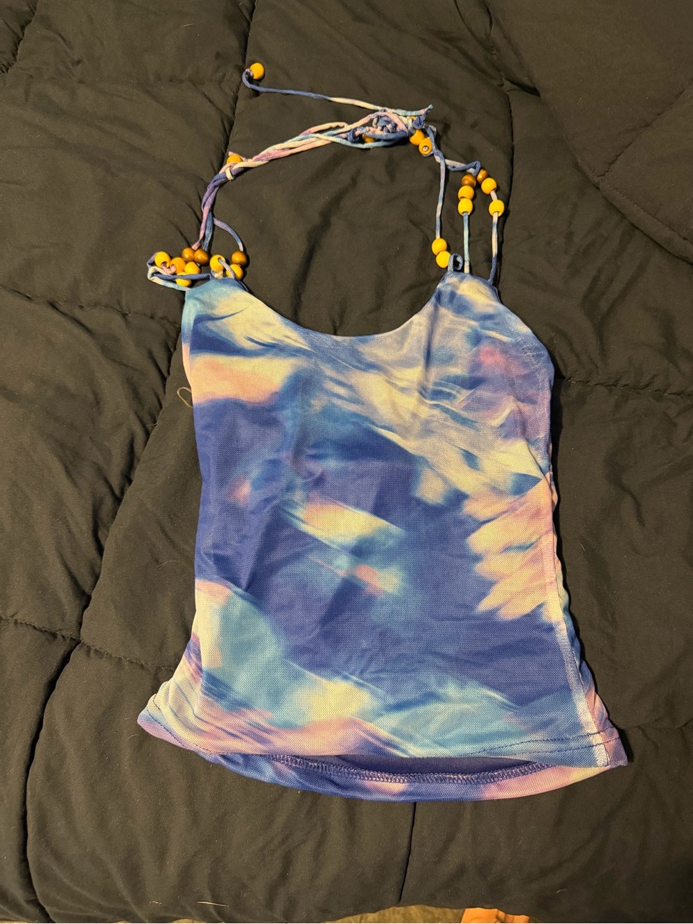 Tie-Dye Beaded Strap Tank Top - Blue/Purple/Pink